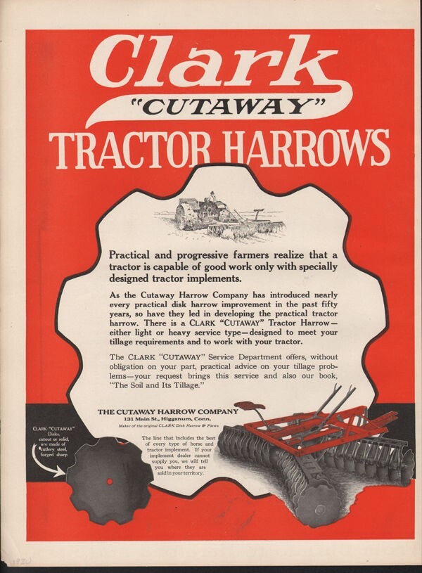 1920 CLARK CUTAWAY TRACTOR HARROW DISK PLOW MOTOR ENGINE FARM HIGGANUM 17072