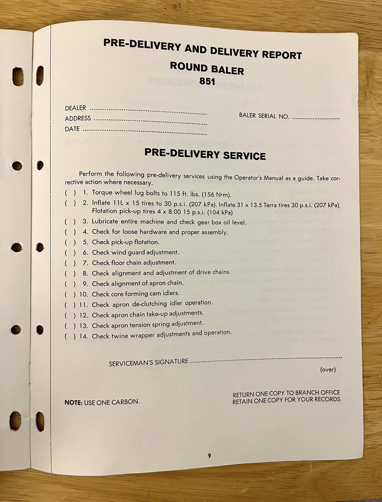 SPERRY NEW HOLLAND Assembly Manual For Round Baker #851