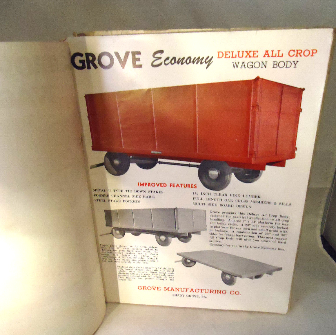 1950’S GROVE MANUFACTURING FARM WAGON CATALOG 9 PAGES