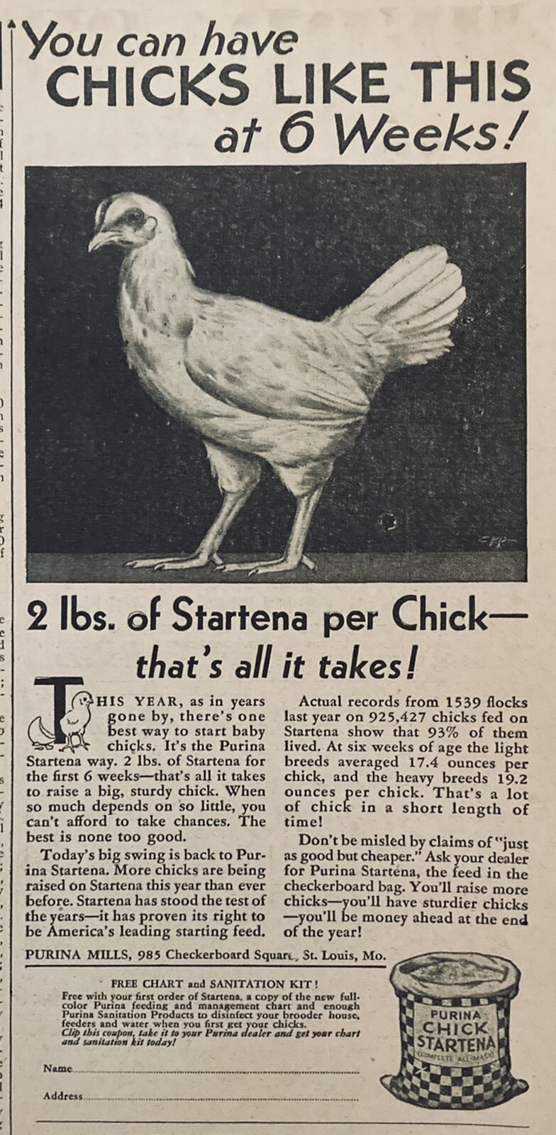1934 AD(XH51)~PURINA MILLS, ST. LOUIS, MO. PURINA CHICK STARTER