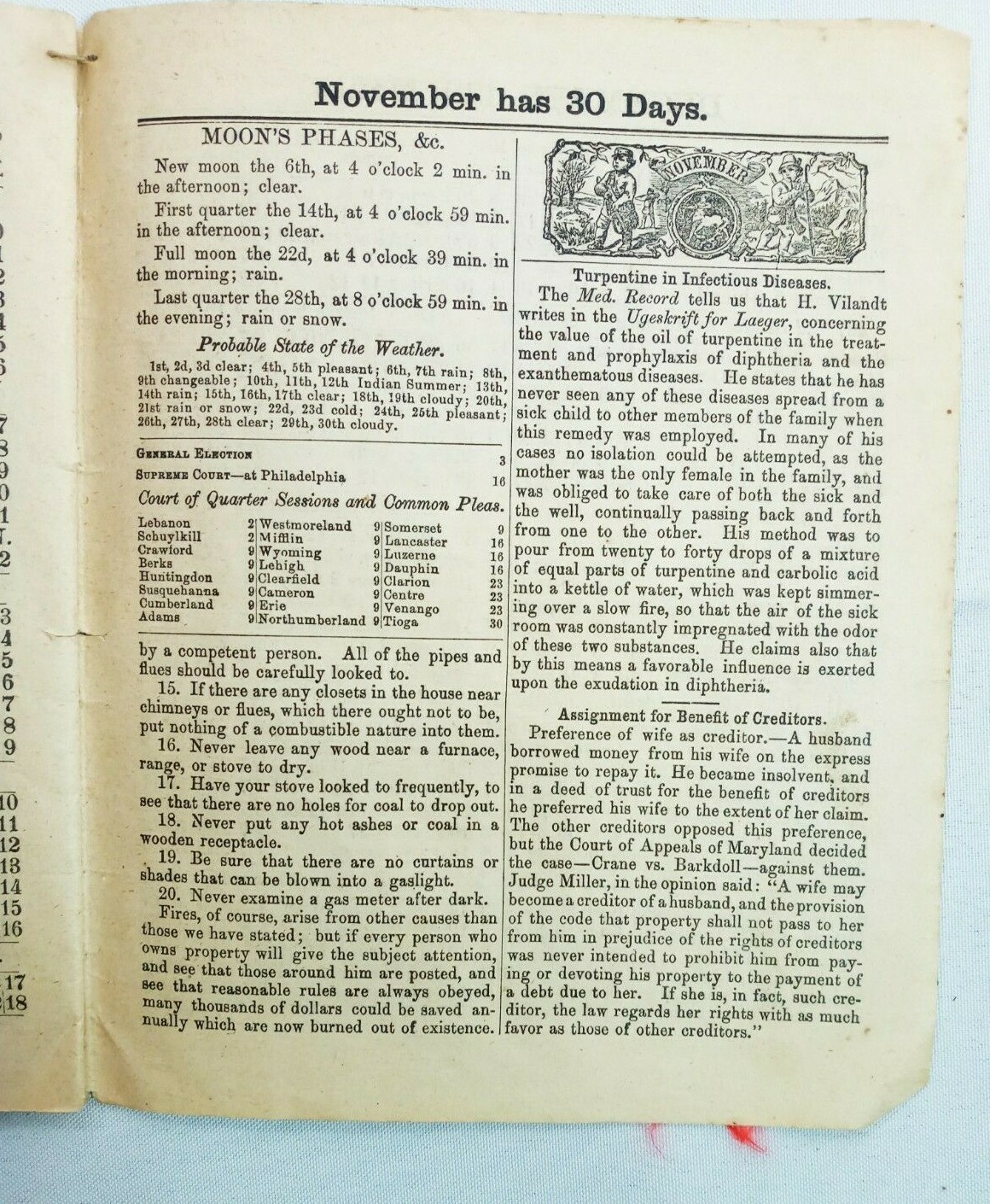 Vintage 1885 John Bear Baer’s Agricultural Almanac Antique Farmers Lancaster PA