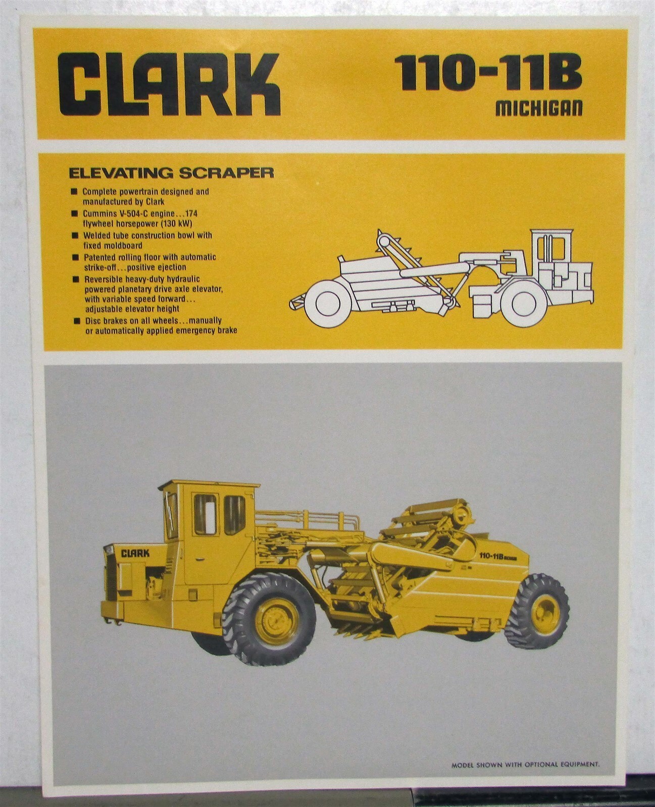1980 Clark 110 11B Michigan Elevating Scraper Specs Construction Sales Folder