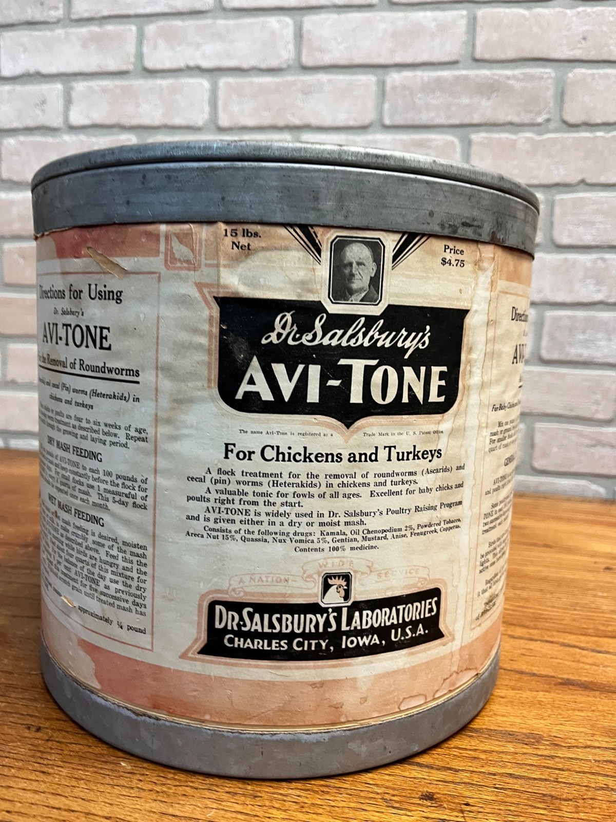 Vintage 1940s Dr. Salsbury’s Avi-Tone Poultry Feed Treatment Advertising Can