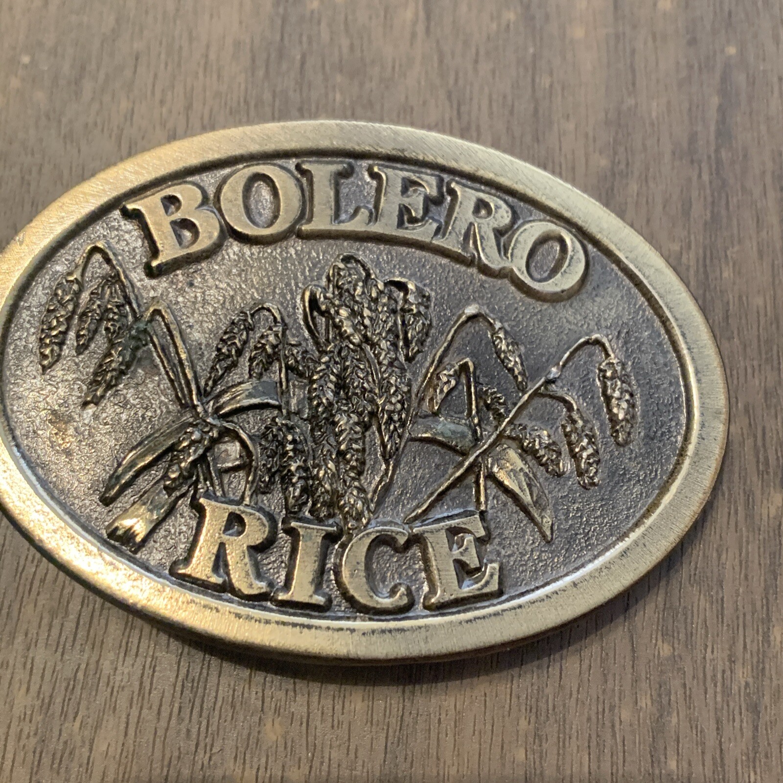 Vtg CHEVRON CHEMICAL Co. ORTHOBOLERO RICE BELT BUCKLE FARM Agriculture USA