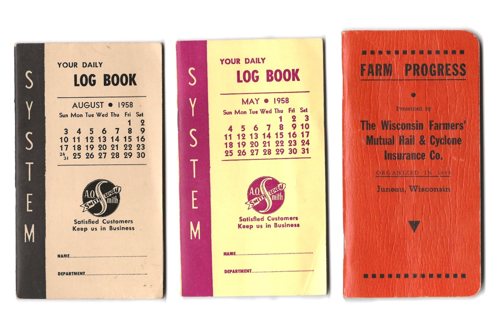 1947 / (2) 1958 Pocket Farmer Log Books / Farm Progress EUC 5.5″X3″