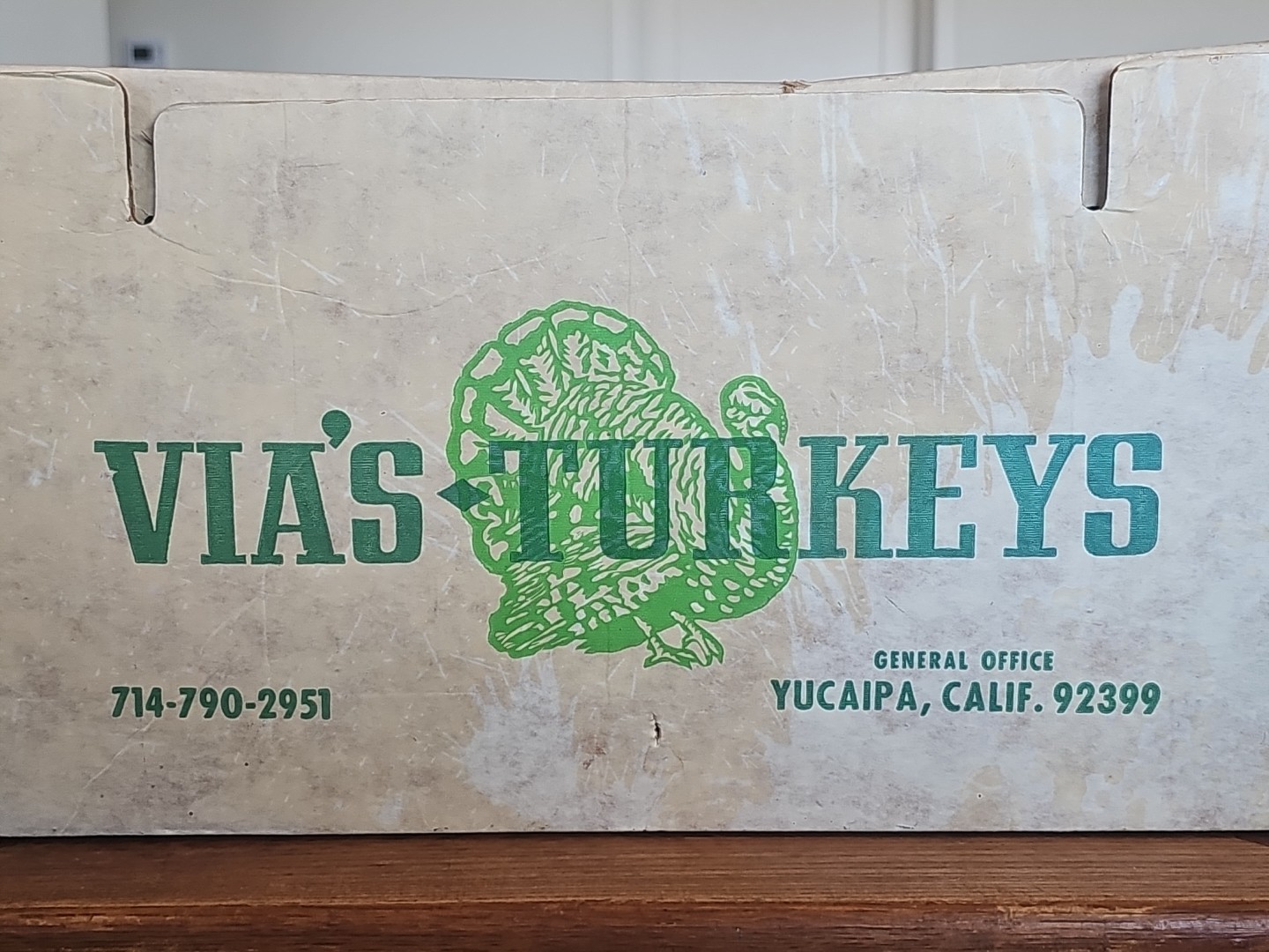 Vintage Cardbord Box Via’s Turkeys Yucaipa Ca. 17×11″ Good HANDLES 👍 1970’s
