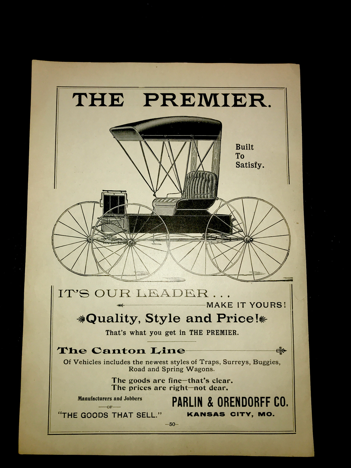 1898 Parlin Orendorff Carriage Wagon Farm Advertising – Kansas City – Missouri