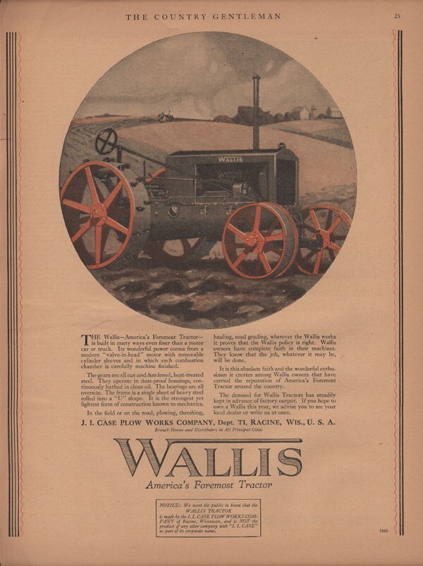 1920 WALLIS TRACTOR PLOW MOTOR ENGINE FARM BARN AGRICULTURE RACINE 19000