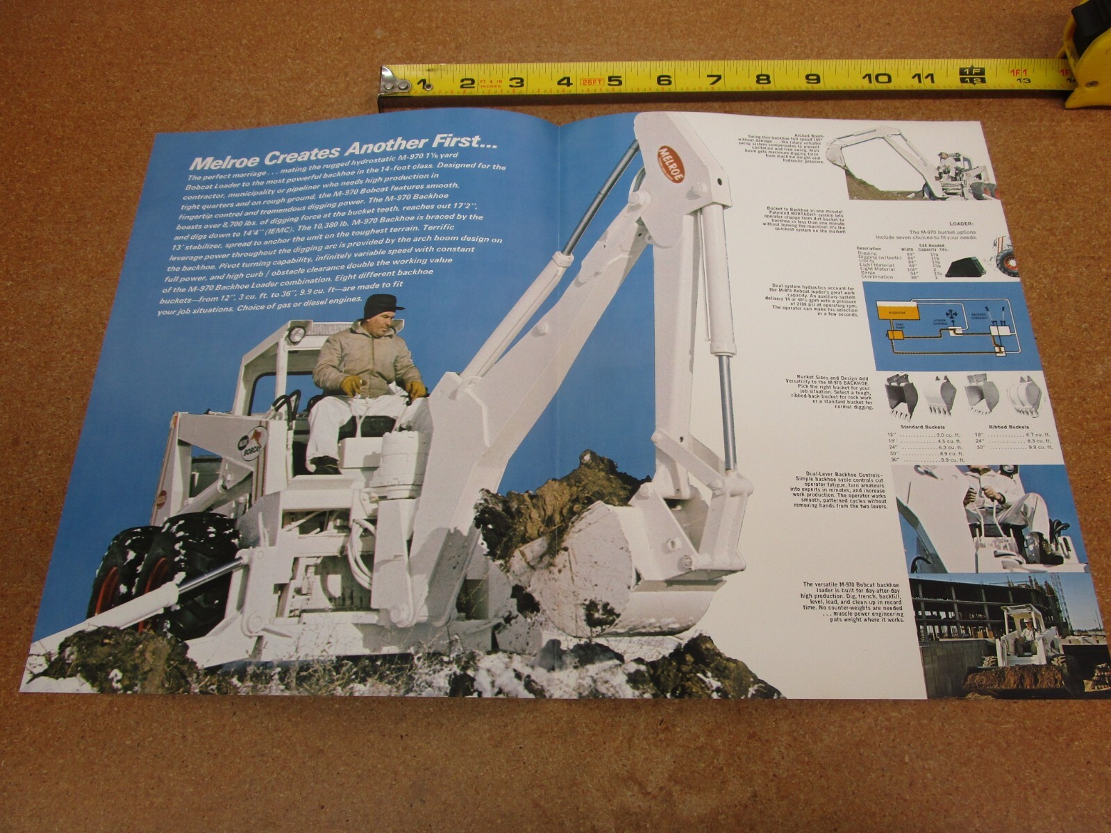 1960’s Melroe BOBCAT Backhoe M-970 skid steer loader sales brochure 4pg ORIGINAL