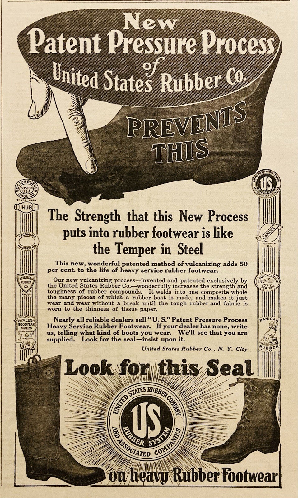 1914 AD.(PC10)~U.S. RUBBER CO. NYC. HEAVY DUTY RUBBER FOOTWEAR