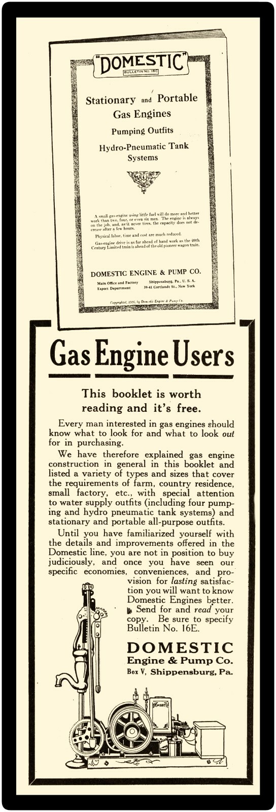 Domestic Gas Engine of Shippensburg Sign, 12″ x 36″ USA STEEL XL Size – 4 POUNDS