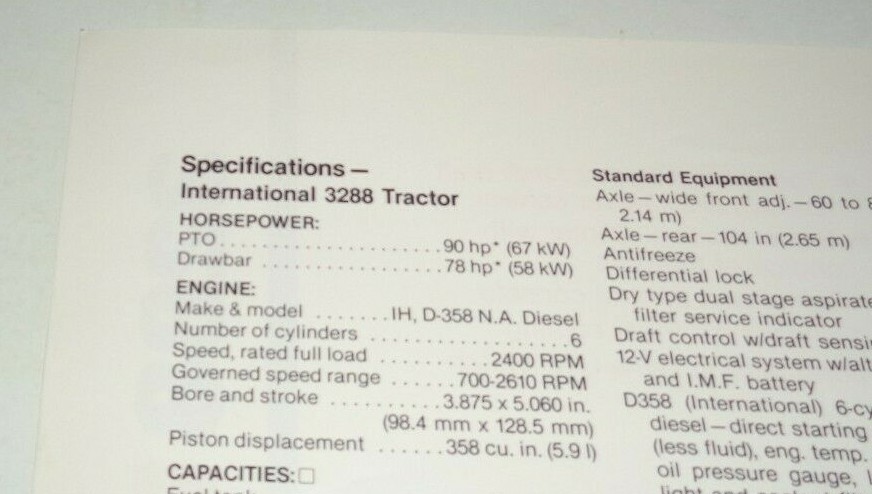 IH International 3288 Tractor Spec Sheet Sales Brochure AD-34360-L IHC