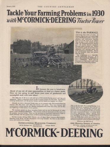 1930 MCCORMICK DEERING INTERNATIONAL HARVESTER FARM MACHINERY TRACTOR AD 10263