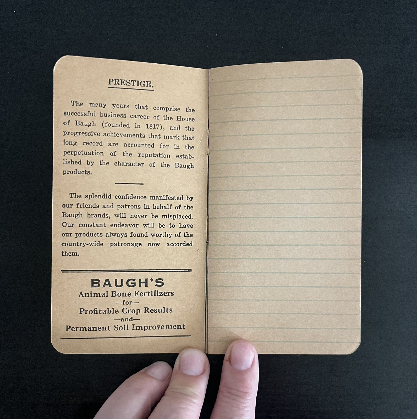 Baugh’s Animal Bone Manures Fertilizers Memo Book Vintage Unused Philadelphia