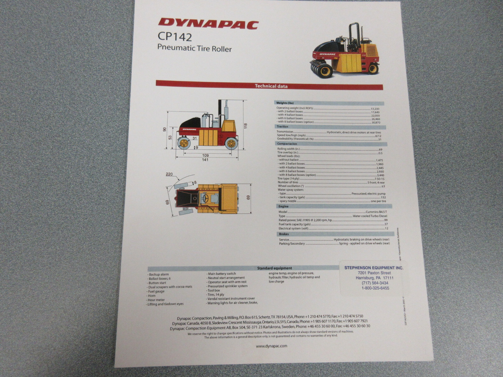 Dynapac CP142 Roller Compactor Brochure 1 Page