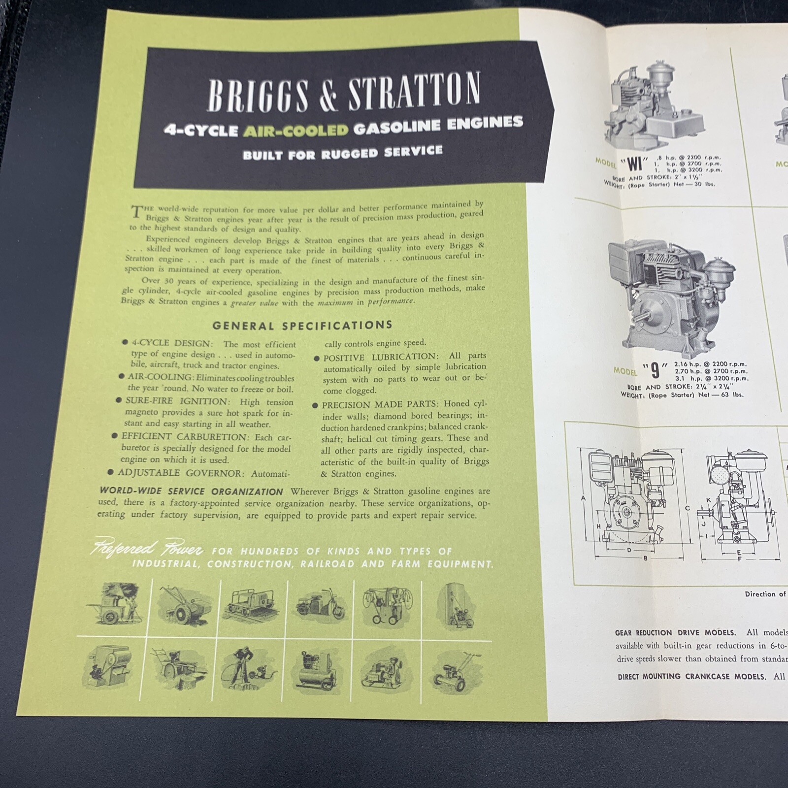 1940’s-50’s Briggs & Stratton Corporate Sales Brochure- Models WI/NS/N/9/10-Etc