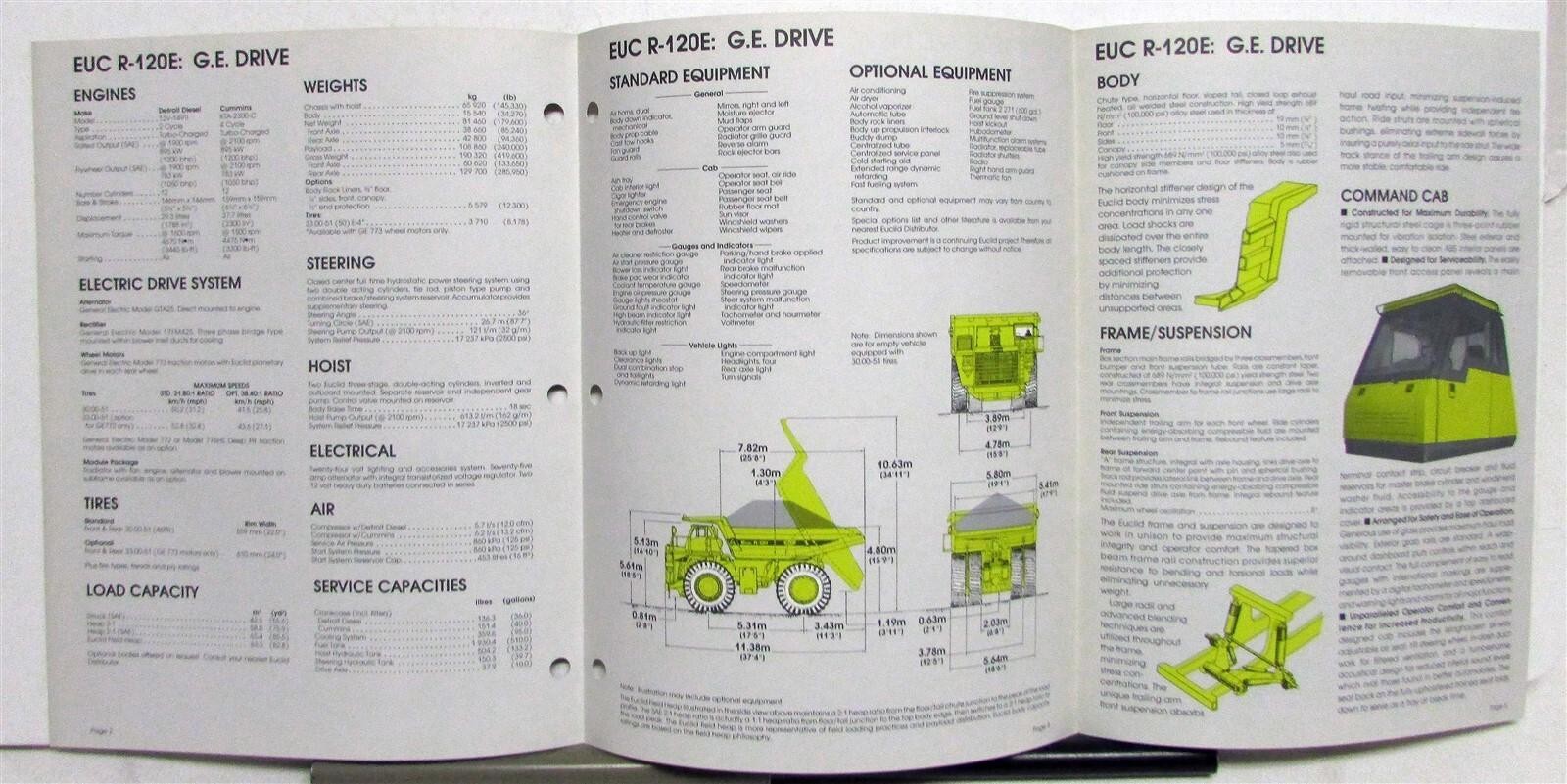 1984 Euclid R-120E General Electric Drive System Dump Truck Sales Tri-Folder