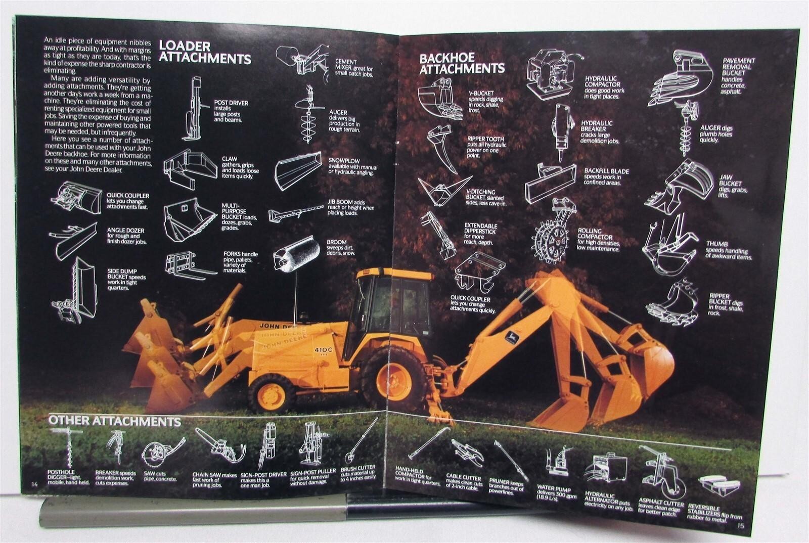 1989 John Deere 410C 510C 710C Backhoes Specification Construction Sale Brochure