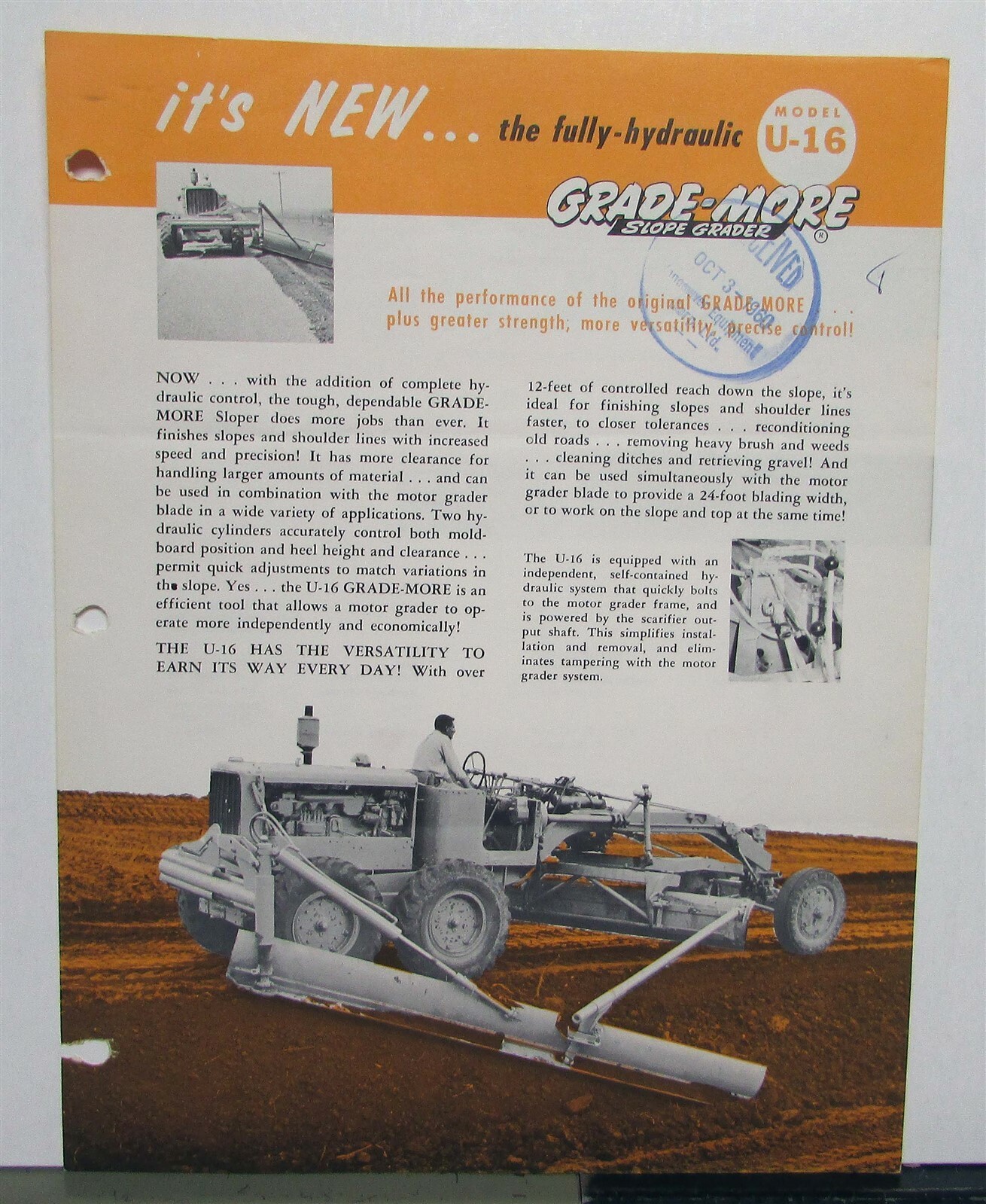 1961 Grade-More U16 Slope Road Motor Grader Specs Construction Sales Brochure