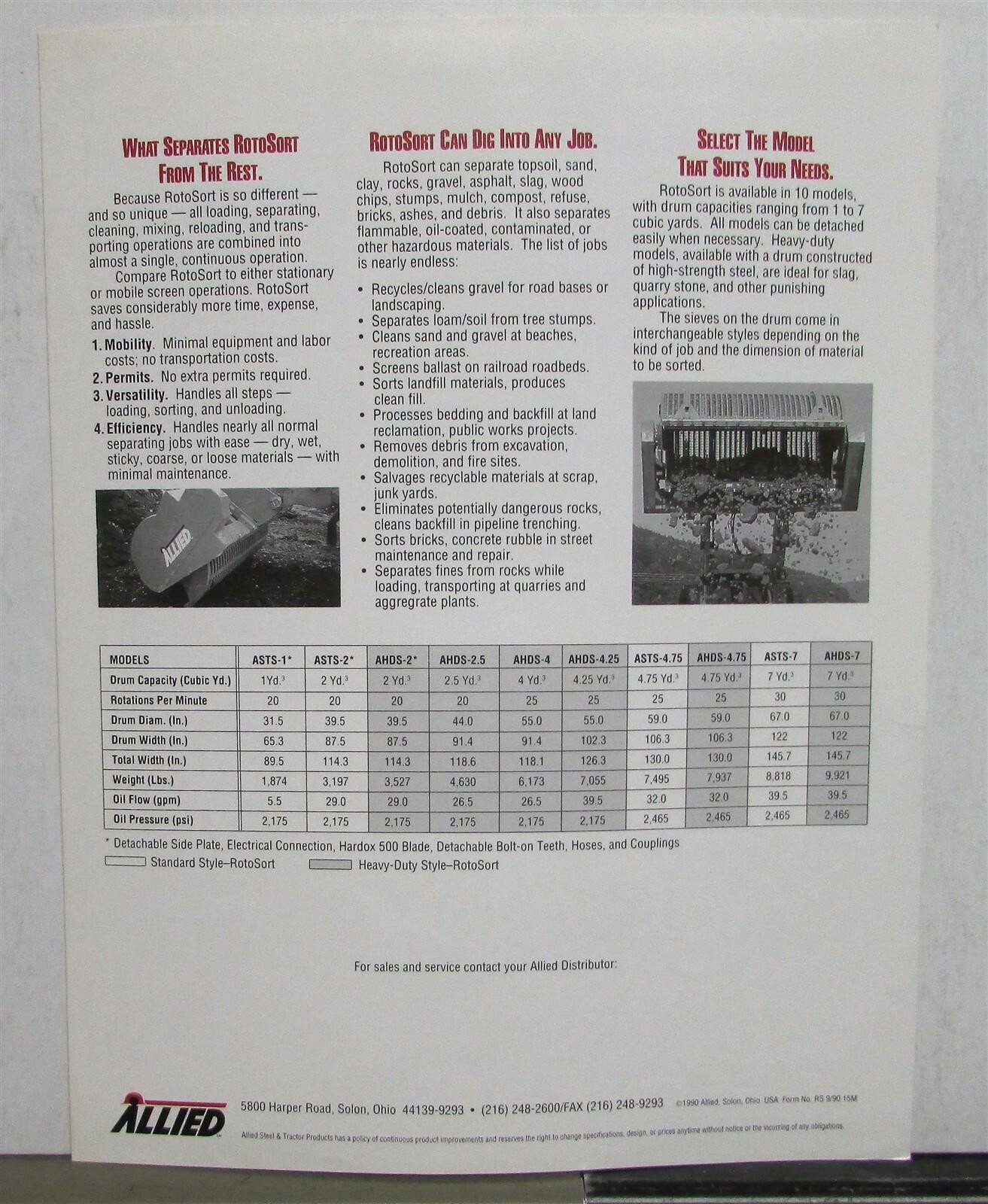 1991 Allied ROTOSORT Innovative Job Site Cleaner Construction Sales Data Sheet