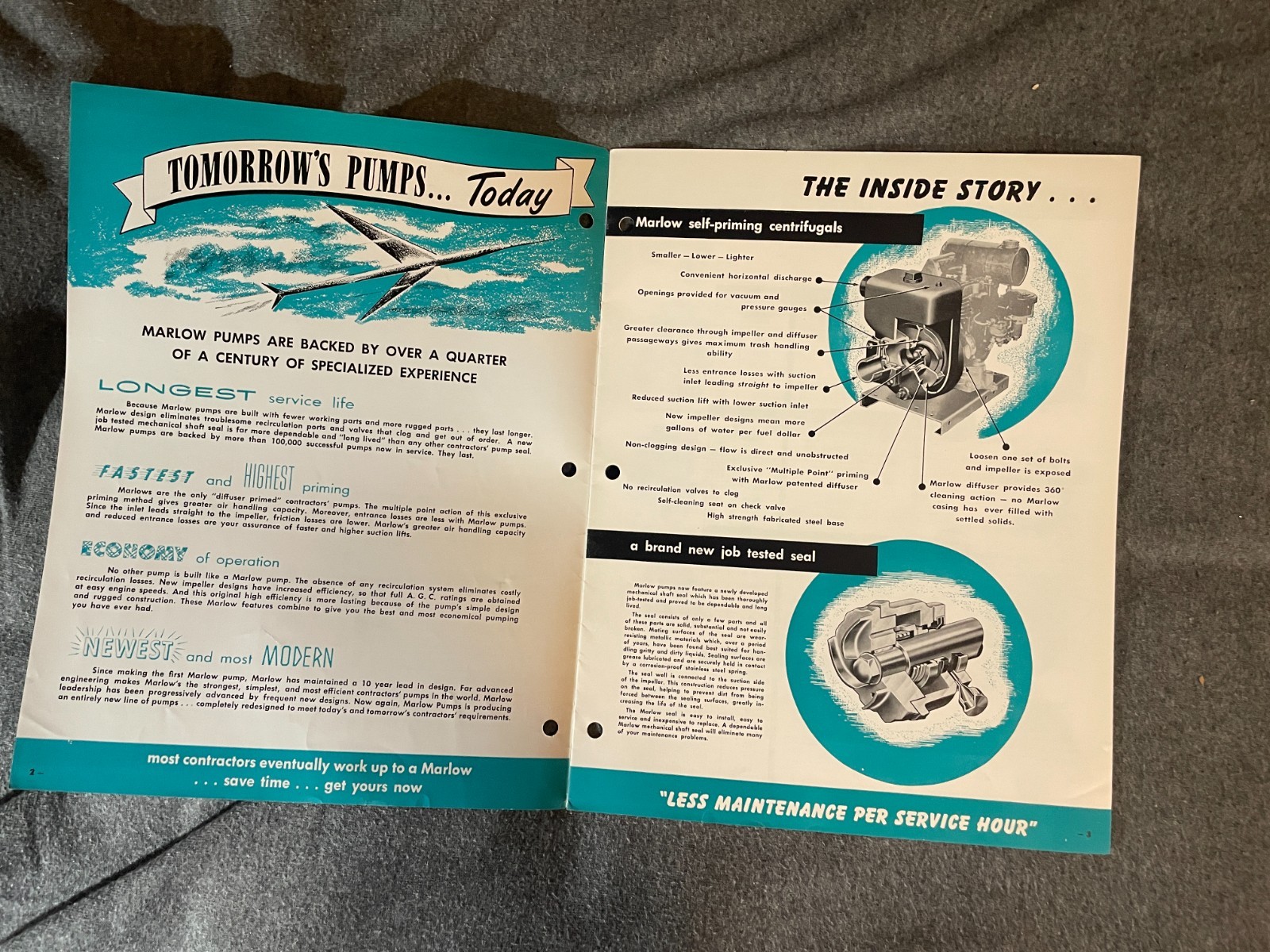 1950’s Marlow Contractors Pumps Brochure Spec Sheet Bell Gossett Vintage