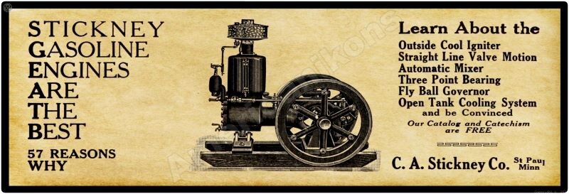 1910 Stickney Gas Engines New Metal Sign: Ships Free – 6 x 18″ – St. Paul, MN