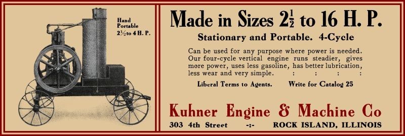 1908 Kuhner Engine & Machine Co. of Rock Island Illinois New Metal Sign: 6×18″