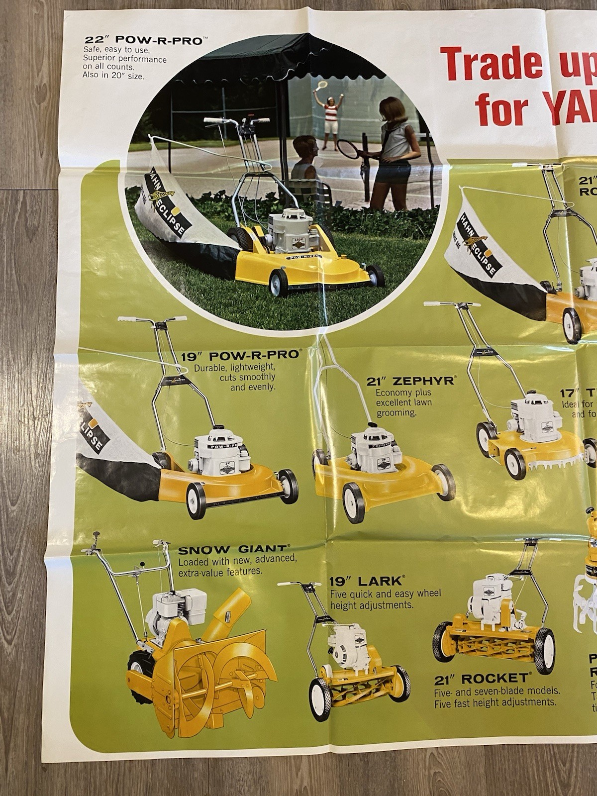 RARE 1960s Vintage Hahn Eclipse Yard Equipment Advertising Sign Poster 58″ x 41″