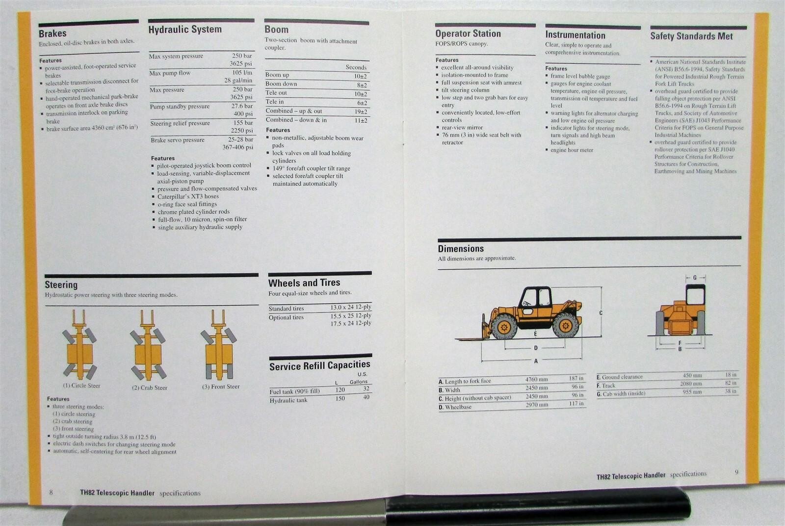 1996 Caterpillar TH82 Telescopic Handler Specs Construction Sales Brochure