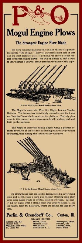 1912 Parlin & Orendorff Mogul Engine Plow Canton, Illinois New Metal Sign: 6×18″
