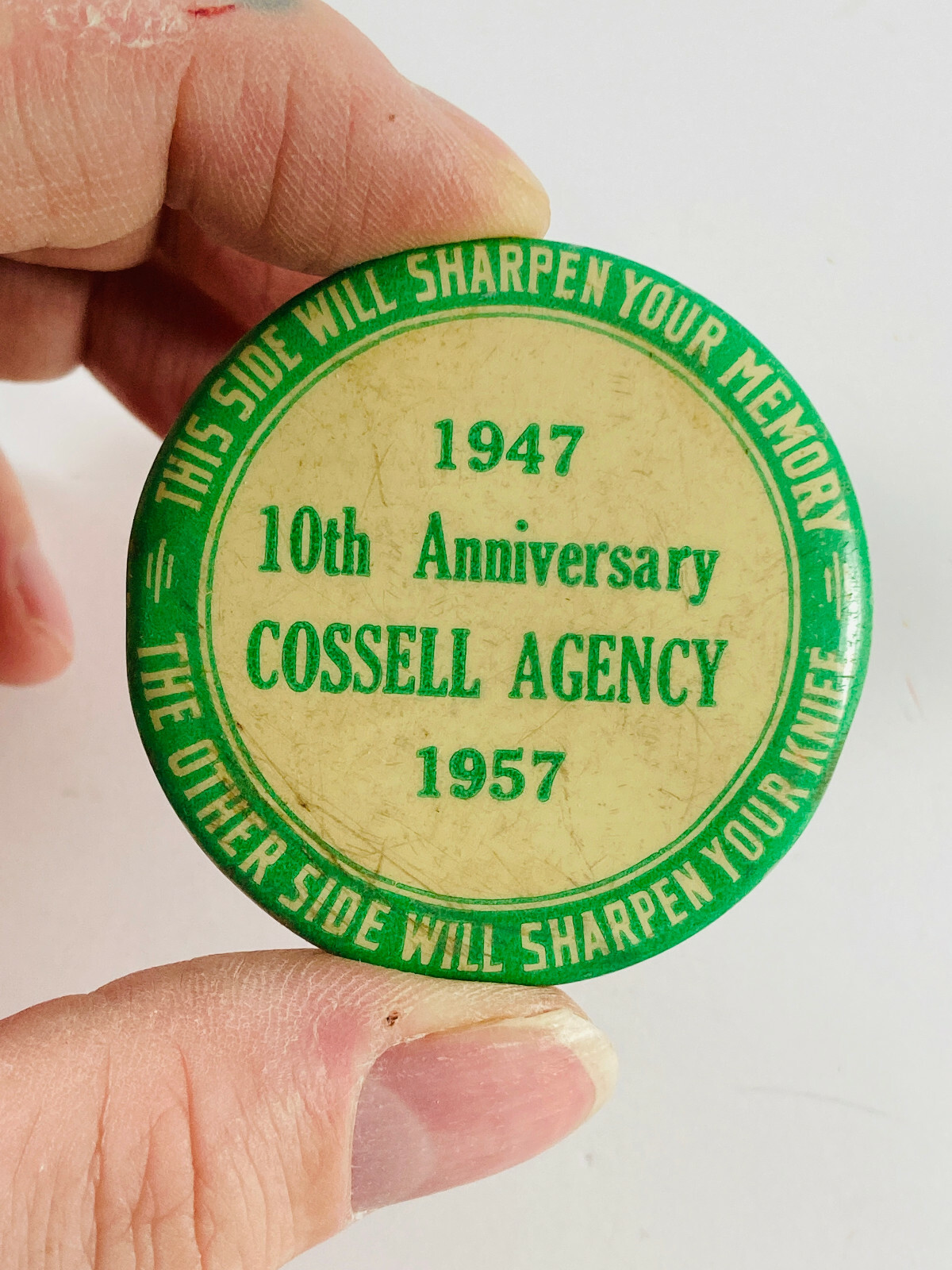 1957 Cossell Agency Celluloid Advertising Knife Sharpener Bucklin Kansas KS