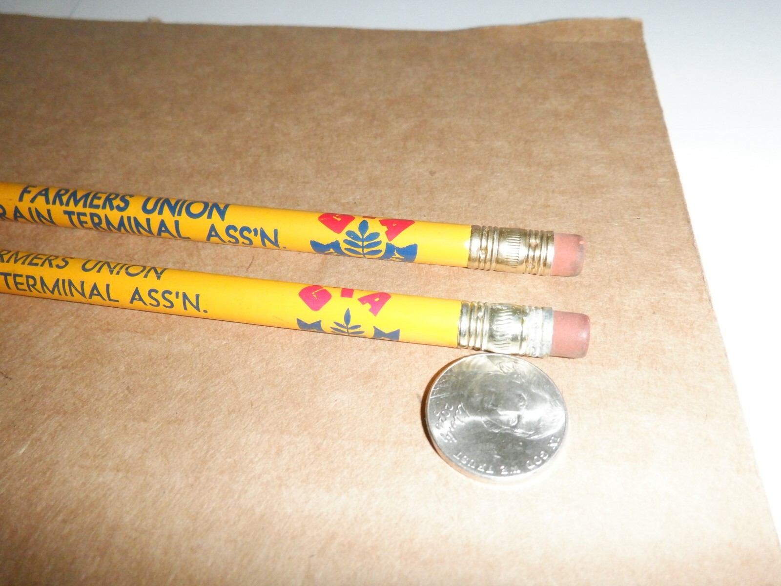 VINTAGE FARMERS UNION GRAIN TERMINAL ASS’N GTA PENCILS DIFFERENT UNSHARPENED NOS