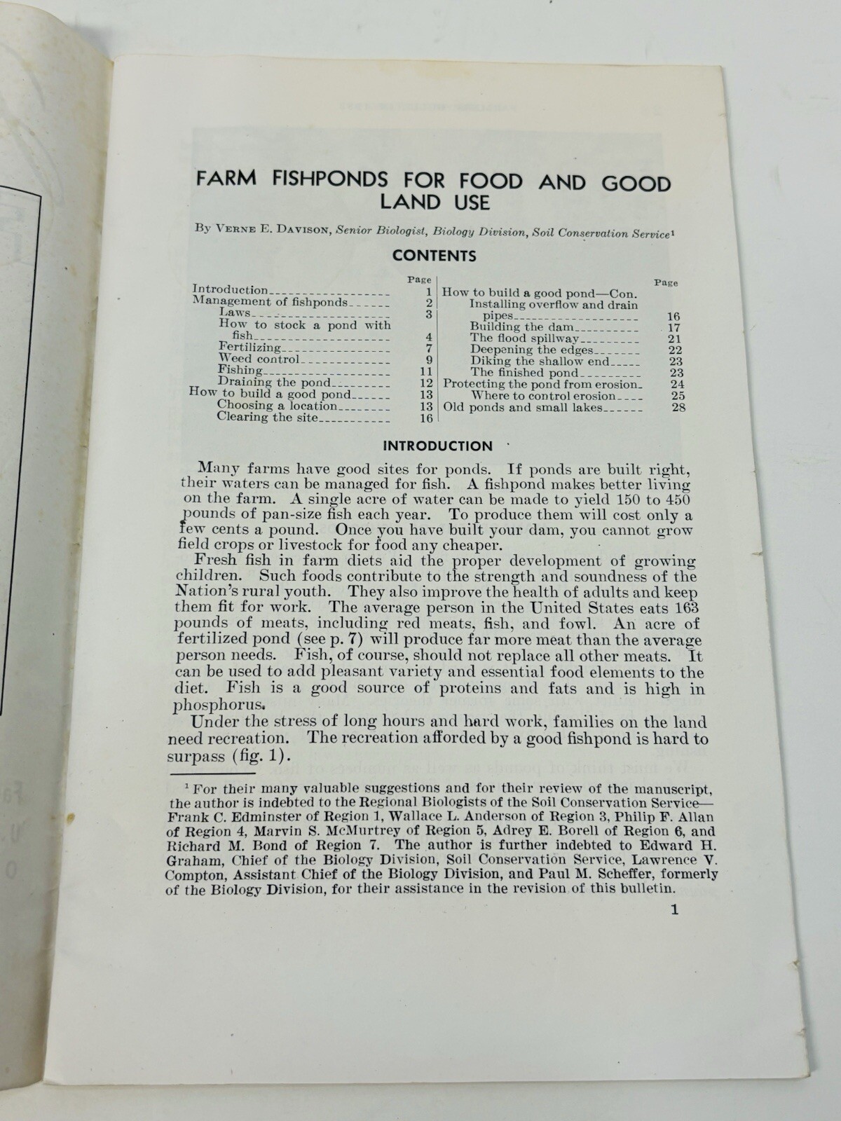 1983 USDA Farmers’ Bulletin Farm Fish Ponds Booklet For Food & Good Land Use