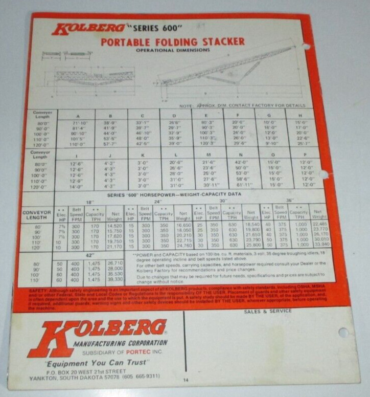 Kolberg 600 Series Stackers Elevators Conveyors Sales Catalog Manual Brochure