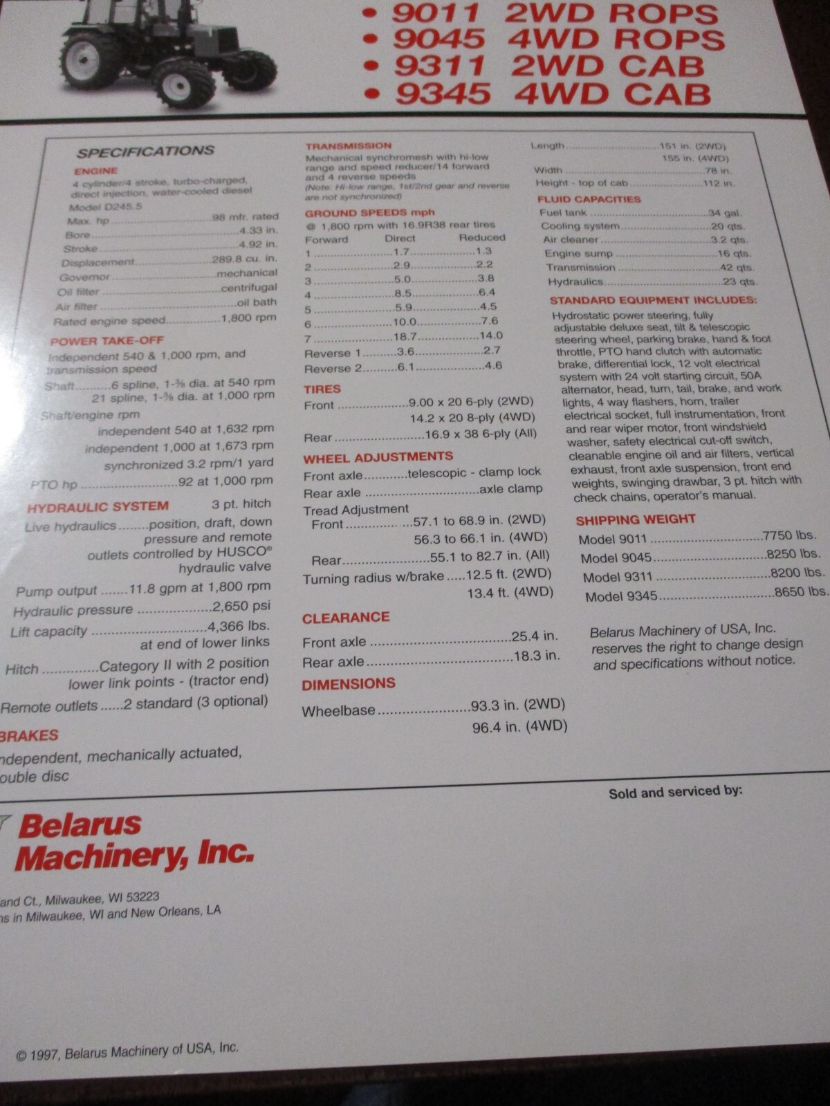Belarus Tractors Sales/Specifications Brochures 7 items, Circa 1990’s