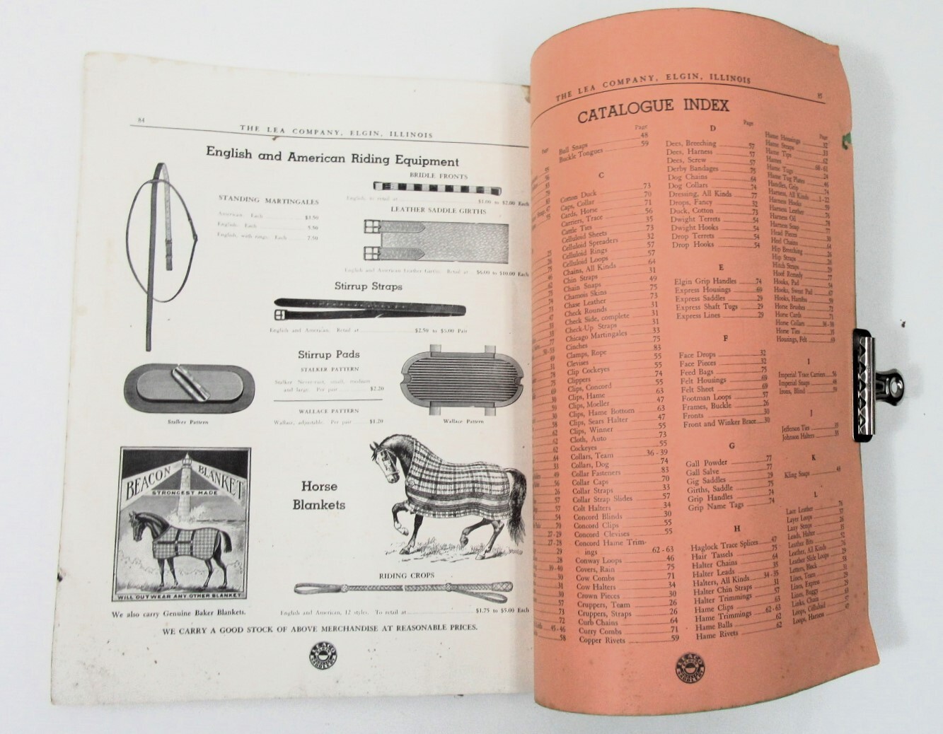 VINTAGE 1930’S HORSE EQUIPMENT CATALOG LEA COMPANY ELGIN ILLINOIS EQUIPMENT