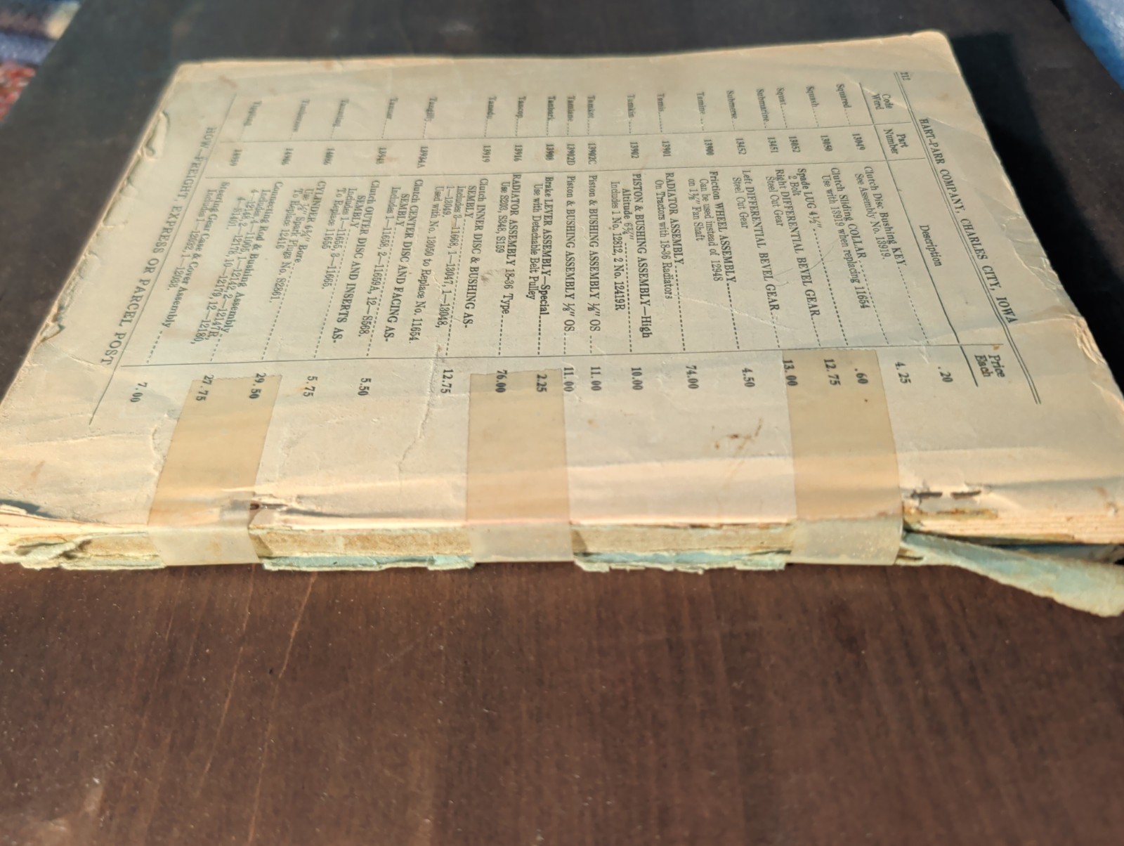 1929 Parts Price List for Hart-Parr “30” – “16-30” Tractor Serial # 8401 – 26000