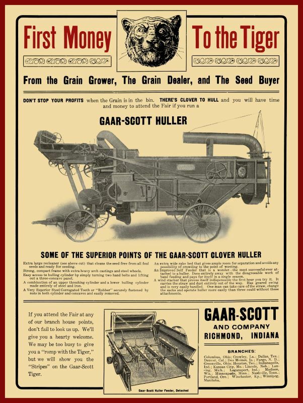1905 Gaar Scott & Co NEW Metal Sign: “First Money to the Tiger” Richmond Indiana