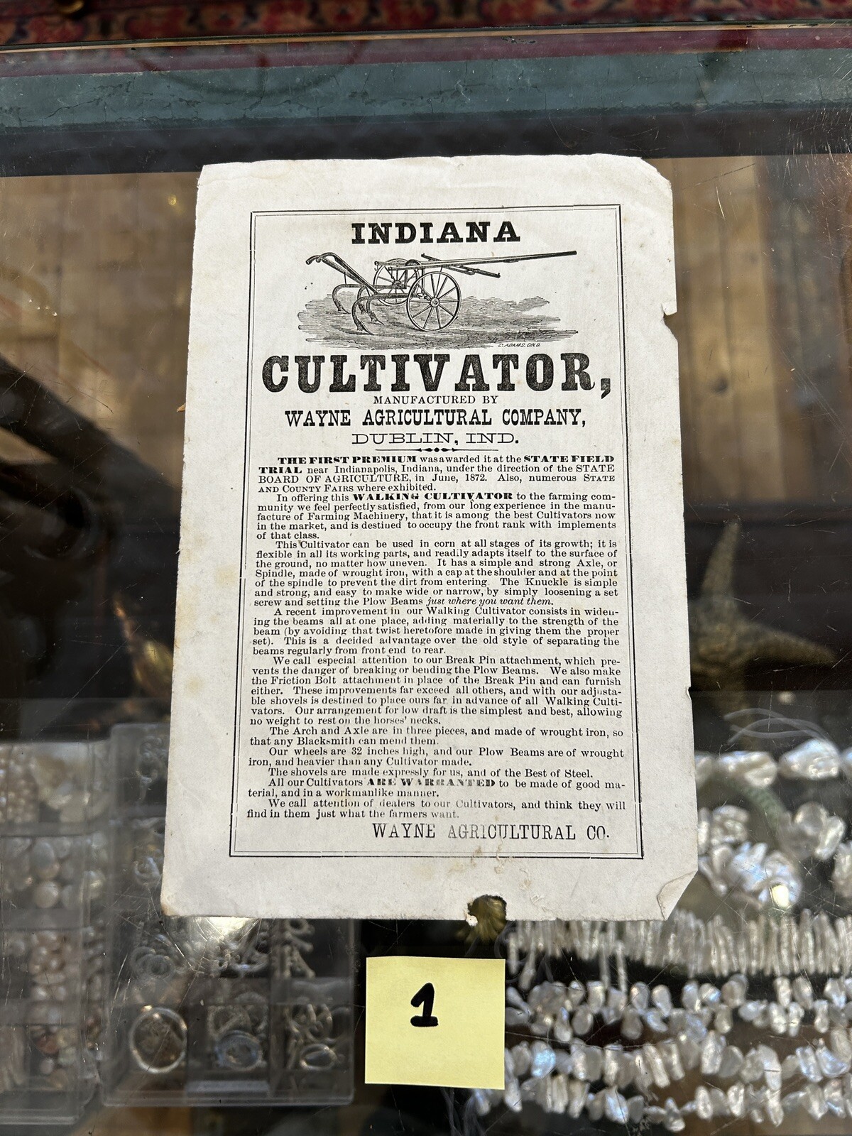 Orig Wayne Agri Co. Indiana Cultivator Dublin Indiana Advertisement 5.5 X 8.5