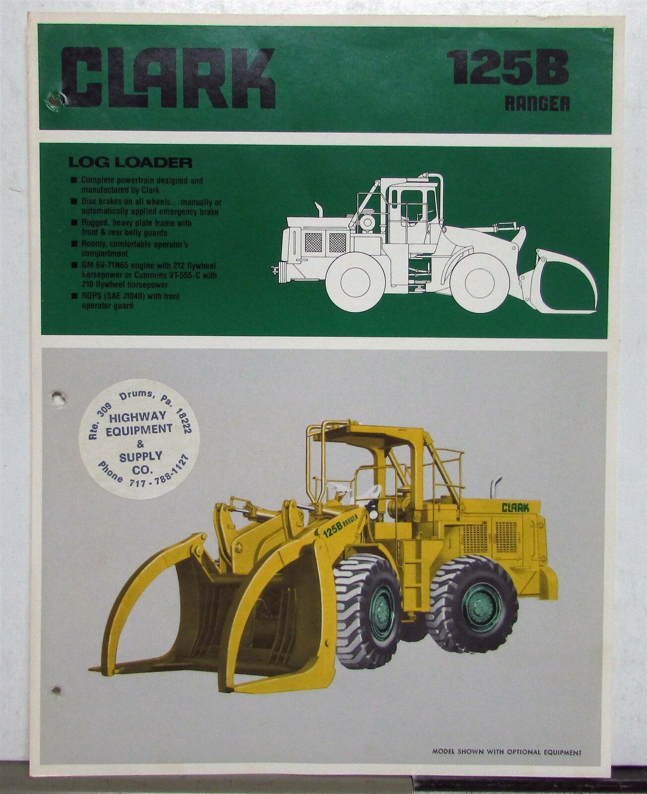 1978 Clark 125B Log Loader Specifications Construction Sales Brochure