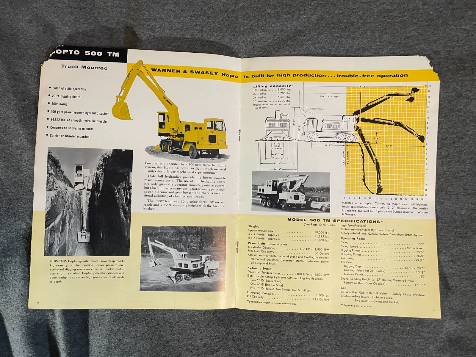 1950’s Warner & Swasey Hopto 500 Excavators Brochure Spec Sheet Tractors