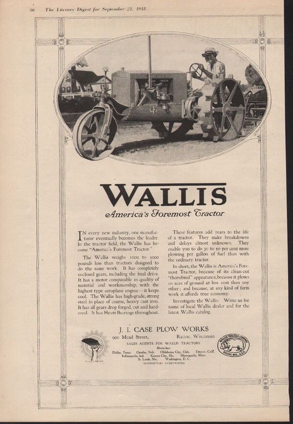 1918 WALLIS TRACTOR FARM CONSTRUCTION RACINE WISCONSIN PLOW AGRICULTURE 20483