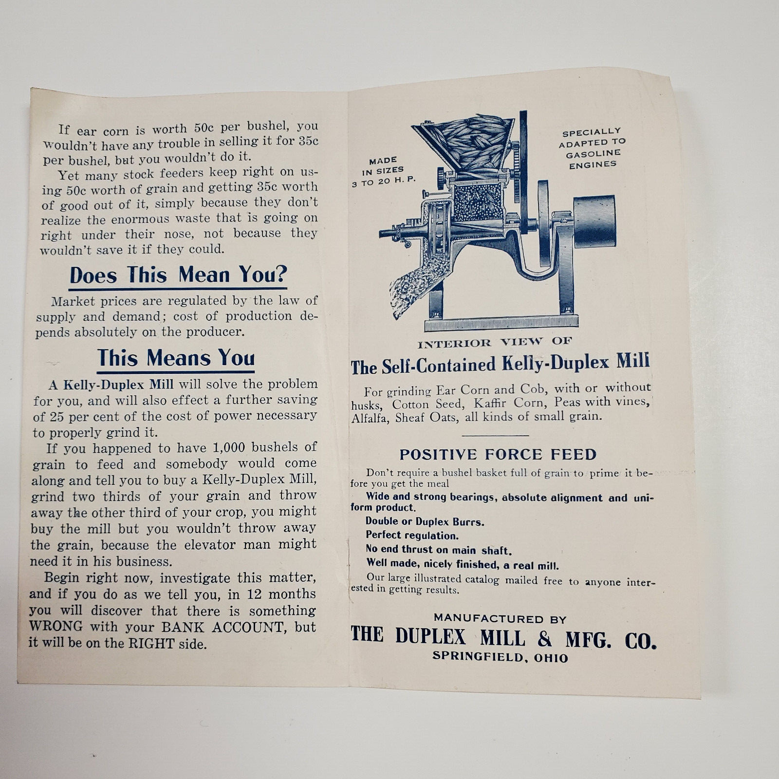 Duplex Mill and Mfg. Co., Springfield, Ohio /Gas Engine assisted