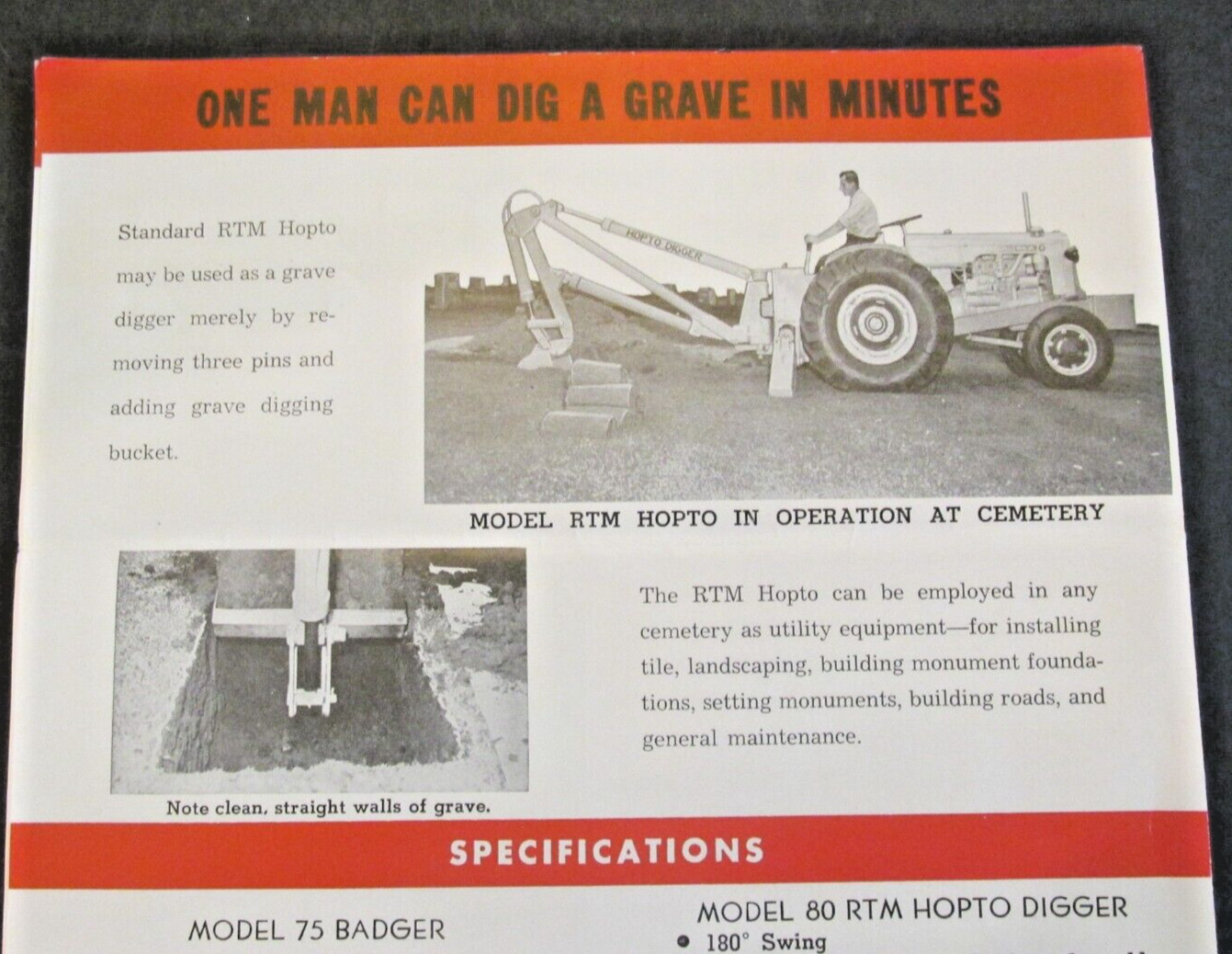 HOPTO MODEL 80 RTM55 FRONTEND LOADER BADGER MACHINE WINONA MN Dealer AD BROCHURE