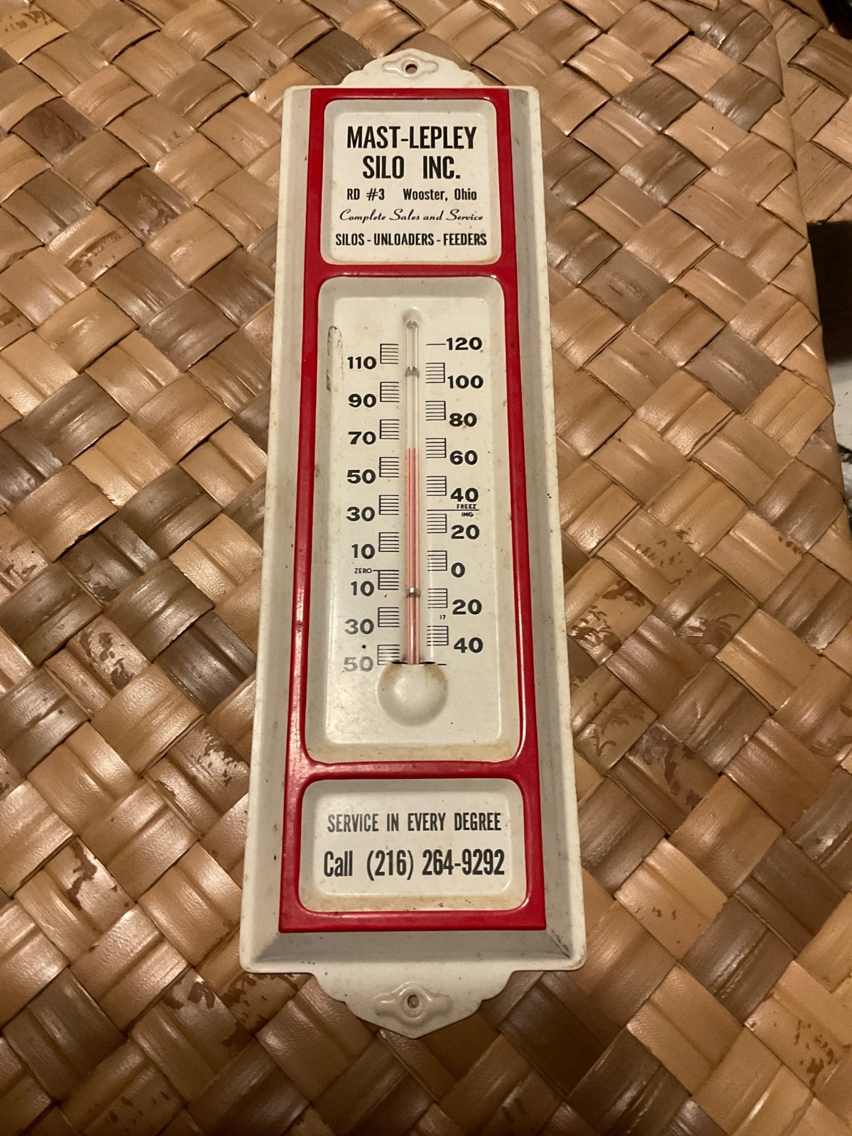 Vintage Tin Thermometer Mast-Lepley Silo Ohio Farm Grain Feeders Unloaders 13″X4
