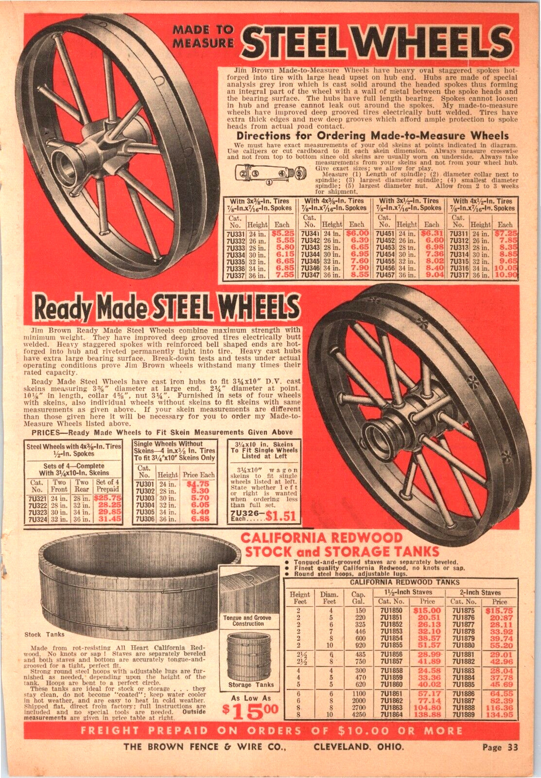 1943 Print Ad STEEL WHEELS & Redwood STORAGE TANK 9.5″ x 6.5″ Jim Brown product