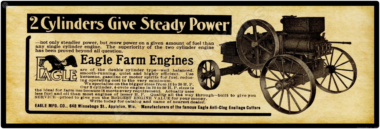 1915 Eagle Farm Gas Engines New Metal Sign: 6 x 18″ Appleton, Wisconsin