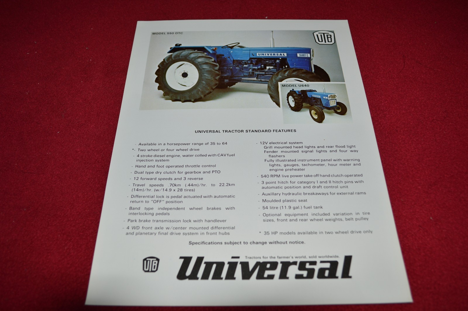 UTB Romania Universal 550 640 Tractor Dealer’s Brochure LCOH