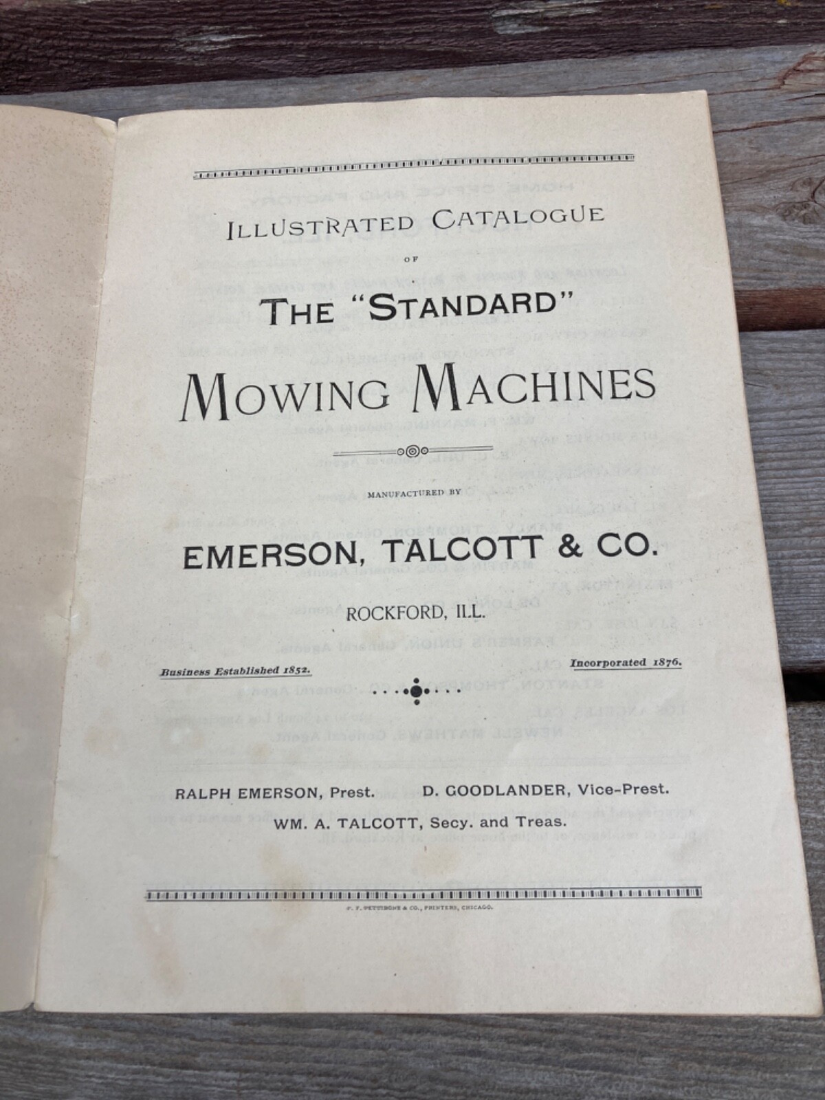 ANTIQUE 1890’s EMERSON TALCOTT & CO ROCKFORD IL STANDARD MOWING MACHINES CATALOG
