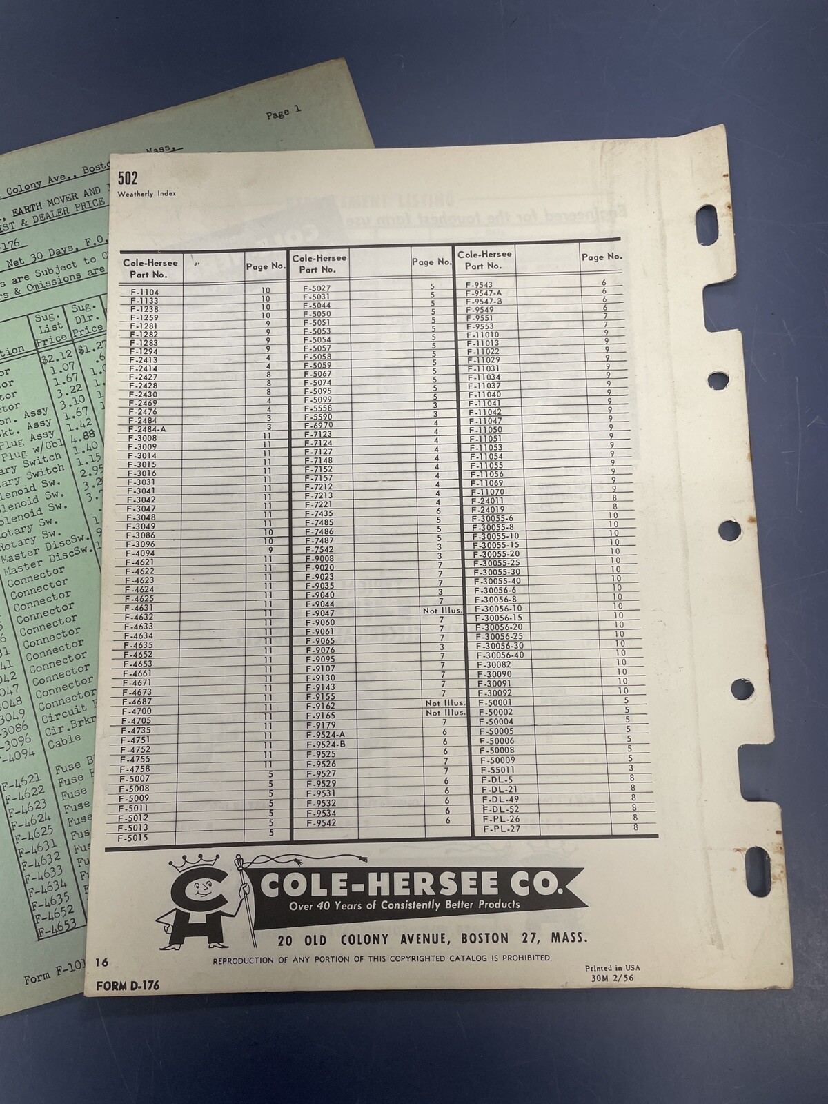 Vintage Cole-Hersee Electrical products farm tractors catalog / 1956 Price List